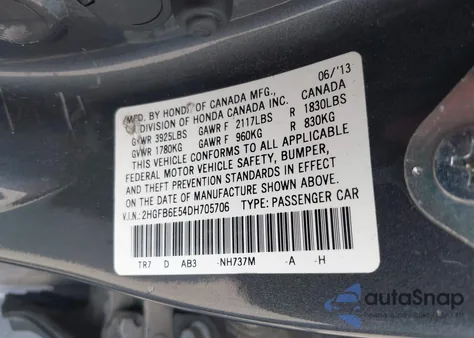 2013 Honda Civic Si from USA, damaged, VIN 2HGFB6E54DH705706